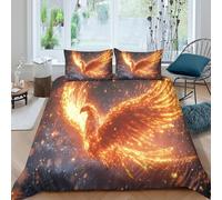 3D Print Ultra Soft Microfibre Mythical Fire Bedding Quilt Cover All Season Bedding Set w/ Pillow Cases Fantasy Mythical Duvet Cover All Season Breathable Washable Boys Girls Kids Double（200x200cm）