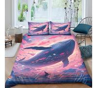 3D Print Ultra Soft Microfibre Whale Swimming Bedding Quilt Cover All Season Bedding Pillow Cases Fantasy Ocean Art Duvet Cover All Season Breathable Washable Boys Girls Kids Double(200x200cm)