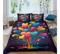 3D Print Ultrasoft Microfibre Colorful Hearts Comforter Cover Skin-Friendly Bedding Sets w/Matching Pillowcase Abstract Digital Art Quilt Cover Set All Season Kids Teens Boys Gir (140x200cm)