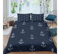 3D Print Ultrasoft Microfibre nautical anchors Comforter Cover Skin-Friendly Bedding Sets w/ Matching Pillowcase h& drawn pattern Quilt Cover Set All Season Washable Kids Teens Boys Girls (220x240cm)