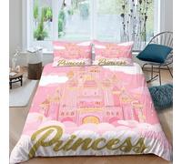 3D Print Ultrasoft Microfibre Princess castle Comforter Cover Skin-Friendly Bedding Sets w/ Matching Pillowcase Fantasy pink design Quilt Cover Set All Season Kids Teens Boys Girl (140x200cm)