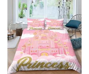 3D Print Ultrasoft Microfibre Princess castle Comforter Cover Skin-Friendly Bedding Sets w/ Matching Pillowcase Fantasy pink design Quilt Cover Set All Season Kids Teens Boys Girl (140x200cm)