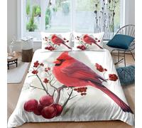 3D Print Ultrasoft Microfibre Red bird perched Comforter Cover Skin-Friendly Bedding Sets w/ Matching Pillowcase Nature illust Quilt Cover Set All Season Kids Teens Boys Girls King（220x240cm）