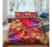3D Print Ultrasoft Microfibre Romantic hearts Comforter Cover Skin-Friendly Bedding Sets w/ Matching Pillowcase Glamorous decorative Quilt Cover Set All Season Kids Teens Boys Gir (135x200cm)