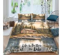 3D Printed Chalet Lac Housse de Couette, Microfibre Cache Fermeture Home