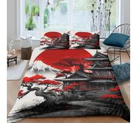 3D Printed Housse de Couette Soleil Rouge Japonais, Microfibre Couvre-lit | Résiste à la Décoloration, Fermeture Éclair Cachée, Toute Saison, Respirant, Lavable en Machine Double（200x200cm）