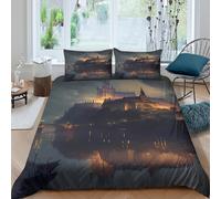 3D Printed Paysage Nocturne Château Housse de Couette, Microfibre Housse de