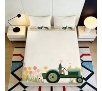 3D Printed Pivoine Crème Blanche Drap Housse Microfibre Feuillage Vert, Couverture Lit Lavable Antidérapant Protection Dessus pour Chambre Maison Hôtes 90x200x25cm