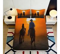 3D Printed Soleil Couchant Cowboy Fitted Sheet, Microfiber Bed Cover