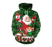 3D Pull Capuche Noel Rigolo Femme Ugly Christmas Hoodie Jumper Pull Père Noël Renne Homme Drole Pull de Noel Cerf Femmes Moches Pullover Moche Sweat a Capuche Noel Sweatshirt Couple Grande Taille XXL