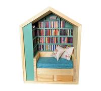 3D - Puzzle 3D | Tiny House Library, World in Wood, Handmade Wooden Decoration, Craft for Livingroom Chambre Miniature Doll Kit Bookshelf Library