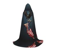(3D Pygargue à tête blanche volant avec drapeau américain) Cape à capuche imprimée pour adolescents fête costumée Halloween Cape douce et élastique, M