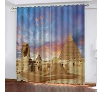 3D Pyramides Égyptiennes Motif Rideaux Et Draperies Intérieurs pour Décoration De Fenêtre - Rideau Occultant Thermiques pour Chambre Salon Et Chambre Enfant, Lot De 2 Rideaux À Oeillets 200X210Cm