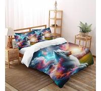 3D Rainbow Cloud Chien Parure De Lit Filles 3 Pièces Décoration De Chambre À Coucher avec Taie d'oreiller avec Fermeture Éclair King(220x240cm)