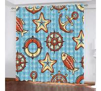 3D Rideaux Ancre Occultant Thermique Isolant Maritime Rideau 2 pièces Tenture Opaque à Oeillets Lumiere Anti UV Decoration Chambre Salon Intérieurs 110x215cmx2(Image 50-9)