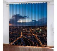 3D Rideaux Salon Vue Nocturne des Bâtiments De La Ville Lot De 2 Rideaux Occultants Thermique Isolant avec Oeillets Rideau Chambre Chambre des Enfants Bureau/Protection Contre Les UV 2 X -6F1O3J5F4A