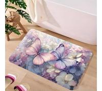 3D Romantic Butterfly and Flower Pattern Floor Mat, Polyester Fabric, Machine Washable, Suitable for Bedroom Living room-40x60cm