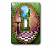 3D Rose LSP_128860_1 Interrupteur mural à travers les trous de serrure Alice in Wonderl Art Checke Floor Bouteille of Magic Water