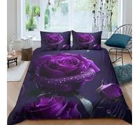 3D Rose Luxe Housse De Couette Fleur Bleue d'oreiller avec Housse De Couette avec Une Fermeture Éclair Cachée Et Convenant Aux Personnes Âgées Et Aux Enfants Double(200x200cm)
