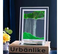 3D Sand Art Liquid Motion Lampe De Table, Art Quicksand Peinture Rectangulaire Affichage en Verre Créatif Home Office Relaxant Ambiance Bureau Sandscape Veilleuse, Green, 7in