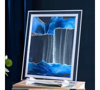 3D Sand Art Liquid Motion Lampe De Table, Art Quicksand Peinture Rectangulaire Affichage en Verre Créatif Home Office Relaxant Ambiance Bureau Sandscape Veilleuse, Blue, 10in
