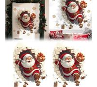 3d Santa Wall Sticker, Santa Breakthrough Wall Sticker, Large Removable Christmas Creative Decals Peel and Stick, Xmas Holiday Cartoon Clings, Breaking Through The Wall Effect(2pcs 13.78 * 15.75in-a)