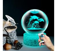 3D sculpture modèle dauphin jouer boule de cristal 80mm ornements en verre Premium lumière de nuit avec télécommande réglable lampe de Table de 16 couleurs cadeau pour les enfants lampe de décor