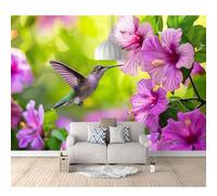3D Self-adhesive Wallpaper Murals Bird purple lavender flowers 100x70cm Photo Wall Stickers Effect Decoration Boys Girls for Bedroom Living Room Posters