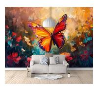 3D Self-adhesive Wallpaper Murals Butterflies and flowers 100x70cm Photo Pattern Stickers Home Room Wall Poster Decoration for Living Office Bedroom Dining Art