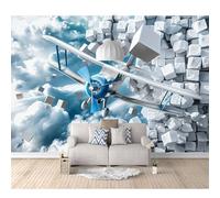 3D Self-adhesive Wallpaper Murals Fantasy planes break through walls 100x70cm Photo Wall Stickers Effect Decoration Boys Girls for Bedroom Living Room Posters
