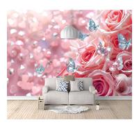 3D Self-adhesive Wallpaper Murals Romantic pink rose butterfly 100x70cm Photo Wall Stickers Effect Decoration Boys Girls for Bedroom Living Room Posters
