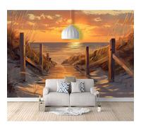 3D Self-adhesive Wallpaper Murals Sunset beach bridge landscape 100x70cm Photo Pattern Stickers Home Room Wall Poster Decoration for Living Office Bedroom Dining Art
