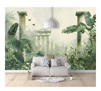 3D Self-adhesive Wallpaper Murals Tropical rainforest landscape architecture banana leaves 100x70cm Photo Pattern Stickers Home Room Wall Poster Decoration for Living Office Bedroom Dining Art