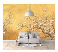 3D Self-adhesive Wallpaper Murals Vintage flowers, birds, and plum blossoms 100x70cm Photo Wall Stickers Effect Decoration Boys Girls for Bedroom Living Room Posters