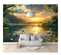 3D Self-adhesive Wallpaper Swan Lake Forest Sunset Nature Landscape 100x70cm Mural Wall Sticker Girl Decorate