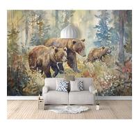 3D Self-adhesive Wallpaper Wall Mural Watercolor wildlife forest bear 100x70cm Posters Sticker Border Bedroom Photo