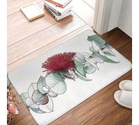 3D Single Eucalyptus Marley Red Floral Non-Slip Doormat -Polyester Indoor Decorative Mat for Living Room, Balcony, Machine Washable-50x80cm