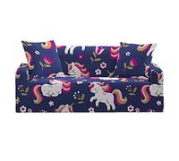 3D Sirène Animal Licorne Chat Housse de Canapé Extensible, Protection du Sofa Universelle, Revêtement de Canapé Housse de Fauteuil, Protecteur de Canapé Slipcover (Multicolore 1, 2 Place)