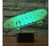 3D Skateboard Lampe Illusion d'optique Veilleuse, 7 couleurs changeantes Touch Switch Bureau Décoration de table Lampes cadeau de Noël parfait avec Acrylique Câble USB
