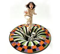 3D Skeleton Vortex Quilted Round Halloween Rug (A,100cm) | Non-Slip Circular Optical Illusion Mat, Unique Spooky Floor Decor for Indoor Entryway Living Room Bedroom Party