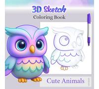 3D sketch coloring book, Cute Animals version: Draw and color easily with 50 grayscale pages, applying techniques such as line art and shading. Art material suitable for beginners, teens and adults.