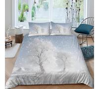3D Skin-Friendly Microfibre Winter l&scape Bedding Quilt Cover All Season Bedding Set w/ Pillow Cases Frosty tree scene Bed Quilt Cover Easy Care Breathable Washable Bedroom Decor Double（200x200cm）