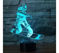 3D Snowboard Lampe Illusion d'optique Veilleuse, 7 couleurs Bureau Décoration de table Lampes cadeau de Noël parfait avec