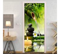 3D Sticker de Porte Zen Photo Mural Trompe l'oeil Effect Stickers Muraux PVC Imperméable Papier Peint pour Chambre Salle de Bain Cuisine Décoration Porte Murale 77x200cm