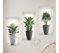 3d Sticker Mural Plantes 22 * 43cm Décoration Murale Sticker Plante Auto Adhésif Cuisine Trompe L'oeil Mural Stickers Muraux Vases Autocollant D'effet,Pour Chambre Muraux Salon + Décoration