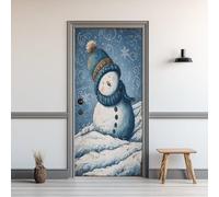 3D Sticker Porte 88x200cm Bonhomme De Neige Pin Autocollant Porte Éléphant De Noël Stickers Muraux Auto-adhésif PVC Imperméable Amovible Papier Peint pour Salon Chambre Salle de Bain