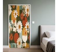 3D Sticker Porte Floral Boho, Poster de Porte Motif Marguerite, Autocollant Porte Motif Géométrique, Auto-Adhésif Sticker PVC Imperméable Amovible 90 x 200 cm