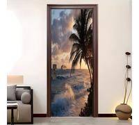 3D Sticker Porte Intérieur Sticker 73x205 cm Tropical OcéAn Navire De CroisièRe DIY Autocollant Porte Amovible Imperméable Stickers Muraux Jaune Clair Papier peint photo Auto-adhésif Cuisine Chambre