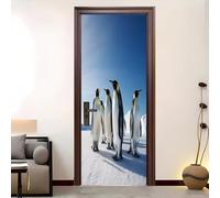 3D Sticker Porte Intérieur Sticker 95x205 cm Antarctique Animaux Manchots Empereurs DIY Autocollant Porte Amovible Imperméable Stickers Muraux Bleu Papier peint photo Auto-adhésif Cuisine Chambre