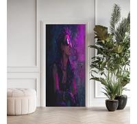 3D Sticker Porte Punk Femme 77x200cm, Néon Science-fiction Femme Autocollant Trompe l’Oeil Auto-Adhésif Amovible, Vinyle Sticker Muraux Chambre Salon Décoration